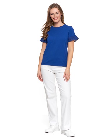 Bluzka damska z krótkim rękawem z koronką bawełniana