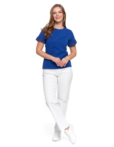 Bluzka damska z krótkim rękawem z koronką bawełniana  - produkt 2