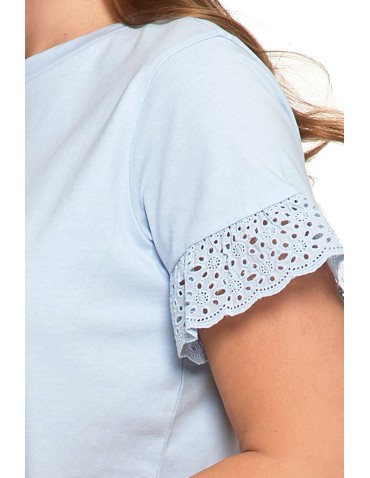 Bluzki i koszule - Bluzka damska z krótkim rękawem z koronką bawełniana NIEBIESKI - produkt 9