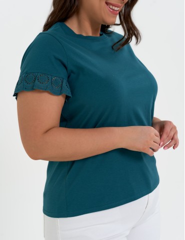 Bluzki i koszule - Bluzka damska z krótkim rękawem z koronką bawełniana ZIELONY - produkt 2