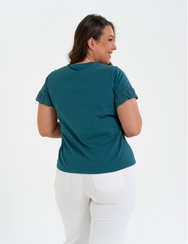 Bluzki i koszule - Bluzka damska z krótkim rękawem z koronką bawełniana ZIELONY - produkt 3