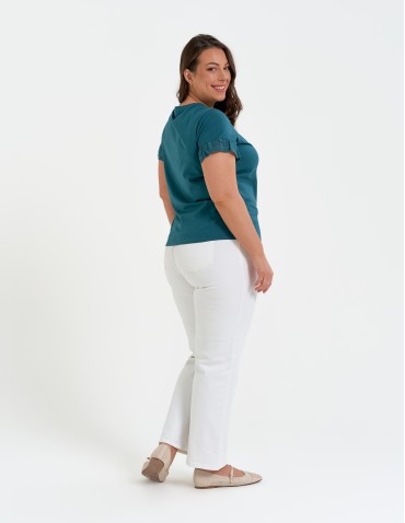 Bluzki i koszule - Bluzka damska z krótkim rękawem z koronką bawełniana ZIELONY - produkt 5