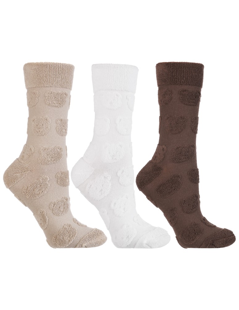 Długie - Ciepłe skarpety damskie długie typu frotte bawełniane 3-pak WIELOKOLOROWY - produkt moraj.pl 1