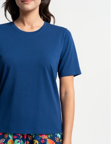 Piżamy z krótkim rękawem - Piżama damska bawełniany komplet z krótkim rękawem i spodenkami GRANATOWY - produkt 13