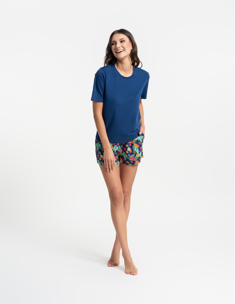 Piżamy z krótkim rękawem - Piżama damska bawełniany komplet z krótkim rękawem i spodenkami GRANATOWY  - produkt moraj.pl 8