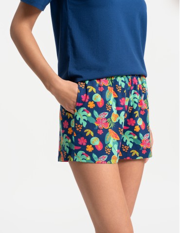 Piżamy z krótkim rękawem - Piżama damska bawełniany komplet z krótkim rękawem i spodenkami GRANATOWY - produkt 12