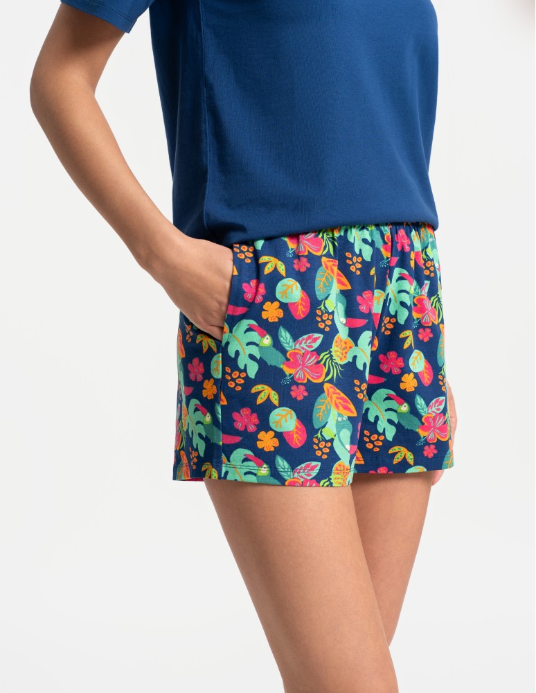 Piżamy z krótkim rękawem - Piżama damska bawełniany komplet z krótkim rękawem i spodenkami GRANATOWY  - produkt moraj.pl 12