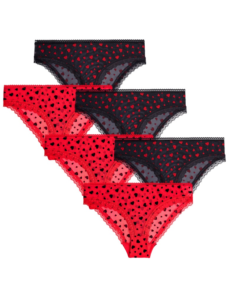 Majtki figi klasyczne bikini damskie z siateczką i koronką 3-pak WIELOKOLOROWY