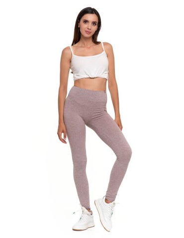 Legginsy damskie - Klasyczne legginsy damskie z wysokim stanem BEŻOWY - produkt 5