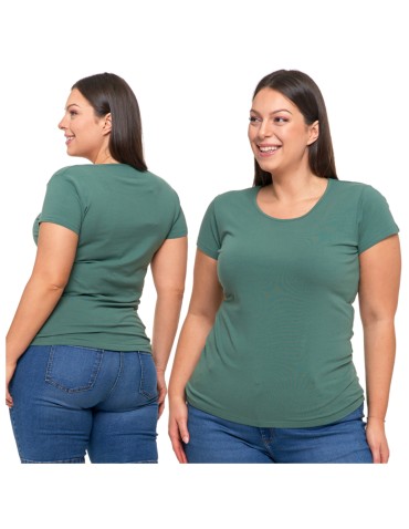 Koszulki i T-shirty - T-shirt damski z okrągłym dekoltem plus size KHAKI - produkt 8