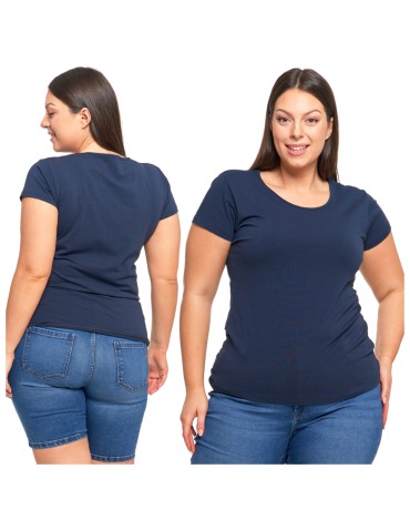 Koszulki i T-shirty - T-shirt damski z okrągłym dekoltem plus size GRANATOWY - produkt 8