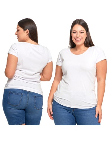 Koszulki i T-shirty - T-shirt damski z okrągłym dekoltem plus size BIAŁY - produkt 7