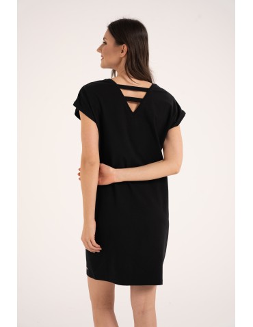 Sukienki dresowe - Sukienka damska bawełniana z ozdobnym tyłem CZARNY - produkt 3