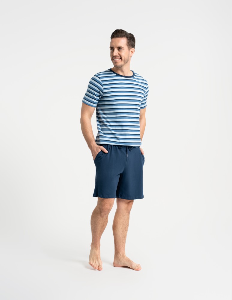 Piżama męska bawełniana z krótkim rękawem i szortami WZÓR 1