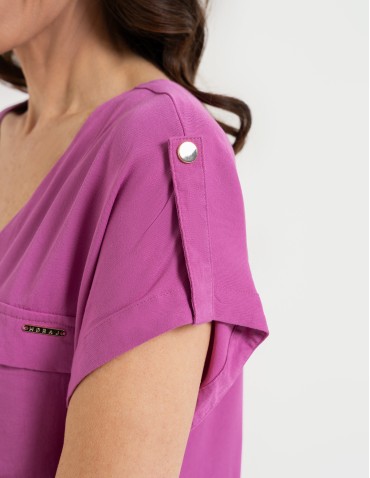 Bluzki z krótkim rękawem - Bluzka damska z krótkim rękawem i kieszeniami RÓŻOWY - produkt 3