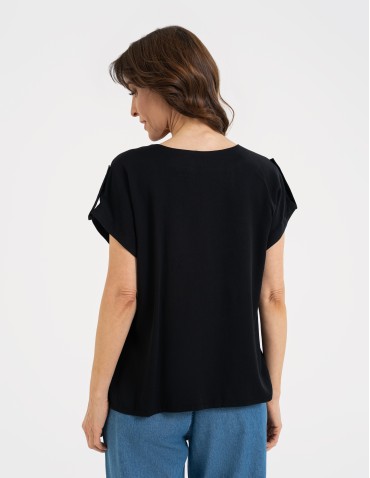 Bluzki z krótkim rękawem - Bluzka damska z krótkim rękawem i kieszeniami CZARNY - produkt 7