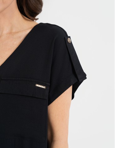 Bluzki z krótkim rękawem - Bluzka damska z krótkim rękawem i kieszeniami CZARNY - produkt 4