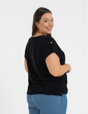 Bluzki z krótkim rękawem - Bluzka damska z krótkim rękawem i kieszeniami CZARNY - produkt 5