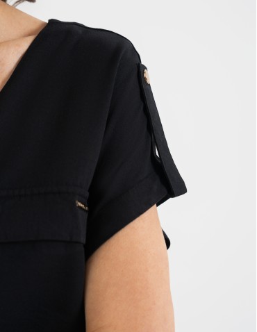 Bluzki z krótkim rękawem - Bluzka damska z krótkim rękawem i kieszeniami CZARNY - produkt 6