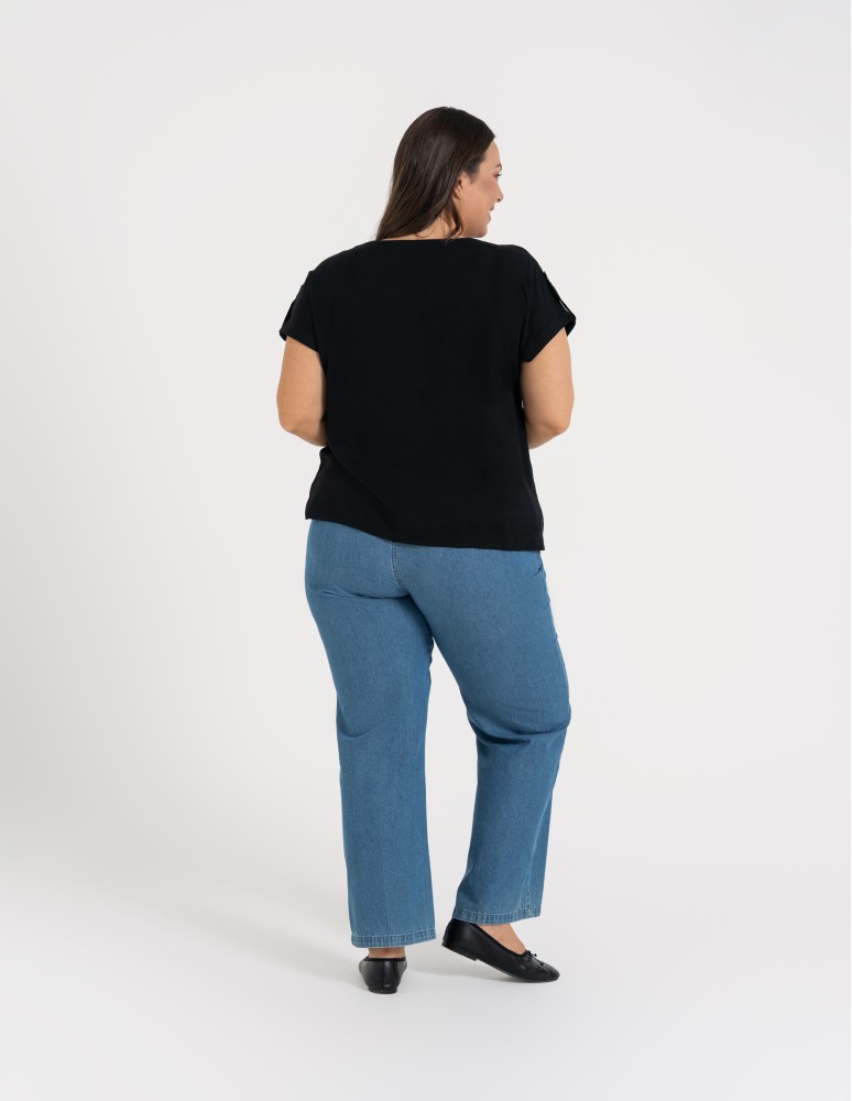 Bluzki z krótkim rękawem - Bluzka damska z krótkim rękawem i kieszeniami CZARNY - produkt moraj.pl 7