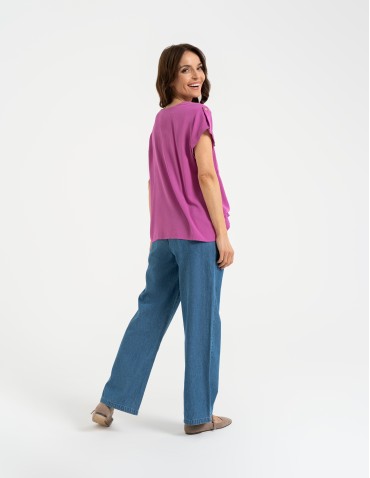 Bluzki z krótkim rękawem - Bluzka damska z krótkim rękawem i kieszeniami RÓŻOWY - produkt 6