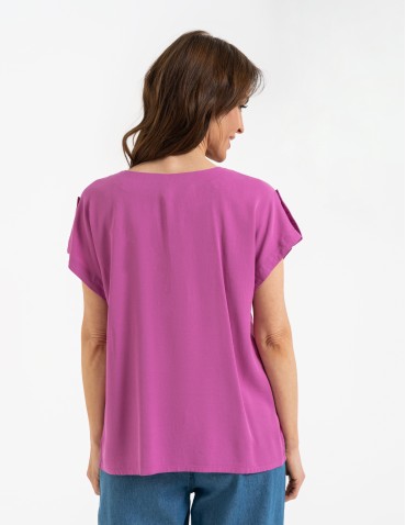 Bluzki z krótkim rękawem - Bluzka damska z krótkim rękawem i kieszeniami RÓŻOWY - produkt 8