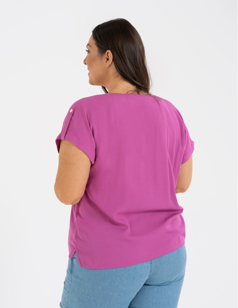 Bluzki z krótkim rękawem - Bluzka damska z krótkim rękawem i kieszeniami RÓŻOWY - produkt moraj.pl 3