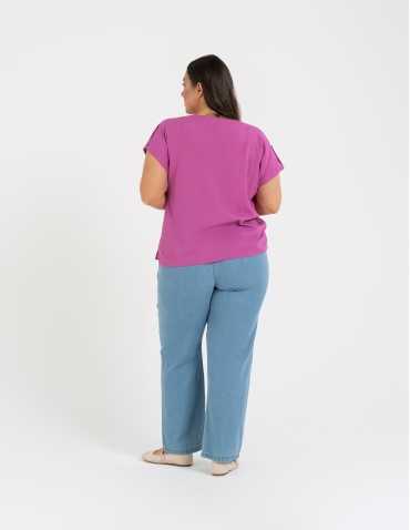 Bluzki z krótkim rękawem - Bluzka damska z krótkim rękawem i kieszeniami RÓŻOWY - produkt 4