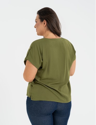 Bluzki z krótkim rękawem - Bluzka damska z krótkim rękawem i kieszeniami ZIELONY - produkt 5