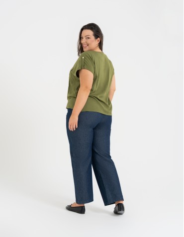 Bluzki z krótkim rękawem - Bluzka damska z krótkim rękawem i kieszeniami ZIELONY - produkt 6