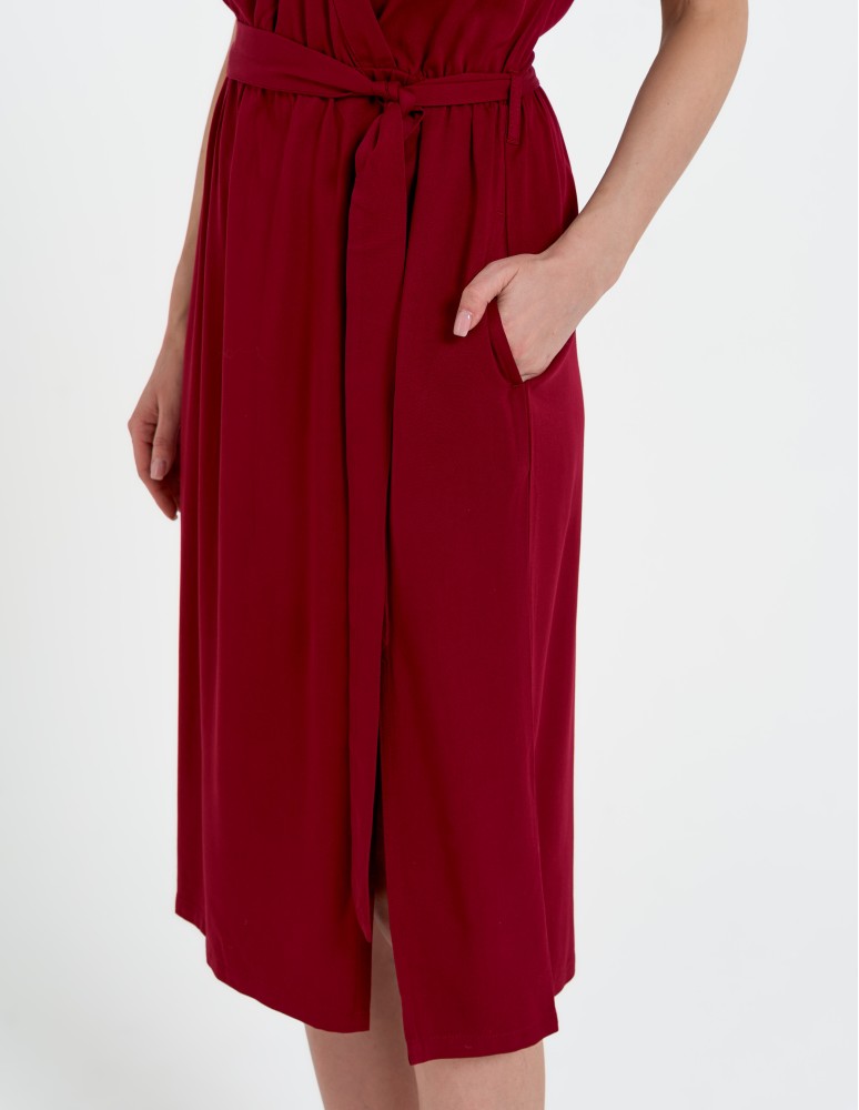 Sukienki midi - Sukienka damska wiskozowa midi z krótkim rękawem typu kimono CZERWONY - produkt moraj.pl 2