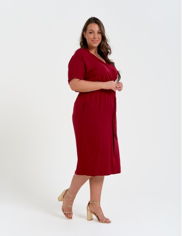 Sukienki midi - Sukienka damska wiskozowa midi z krótkim rękawem typu kimono CZERWONY - produkt 4