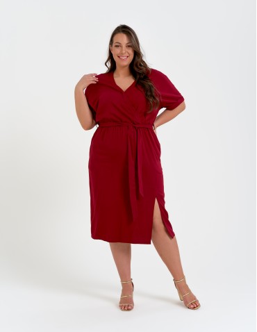 Sukienki midi - Sukienka damska wiskozowa midi z krótkim rękawem typu kimono CZERWONY - produkt 8