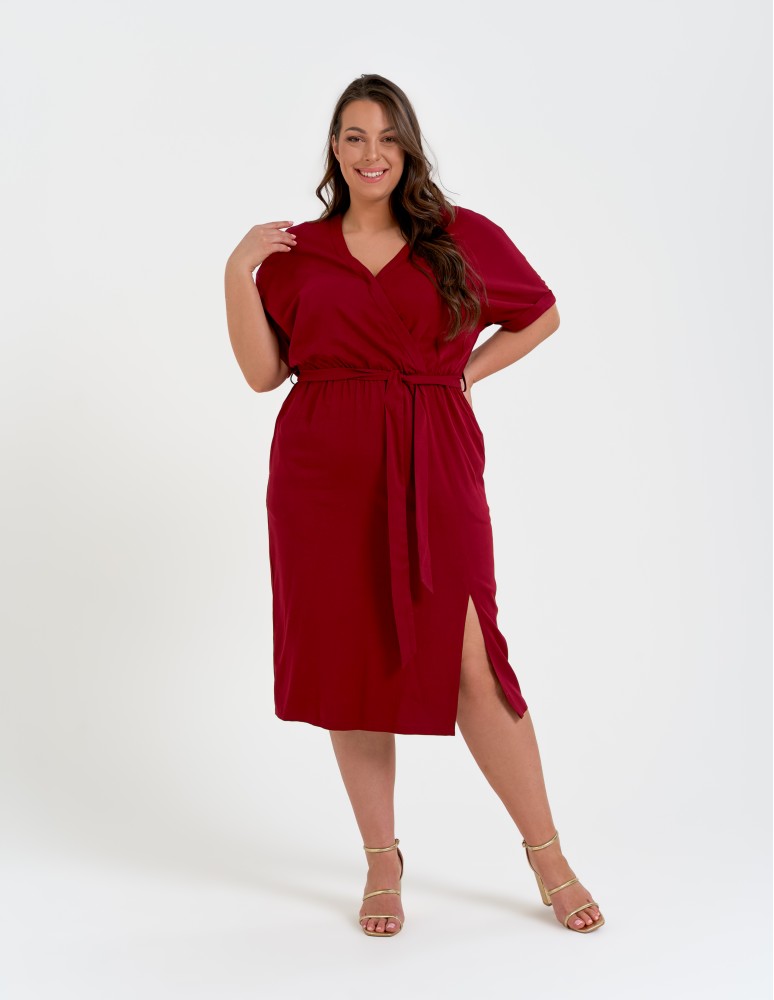 Sukienki midi - Sukienka damska wiskozowa midi z krótkim rękawem typu kimono CZERWONY - produkt moraj.pl 8