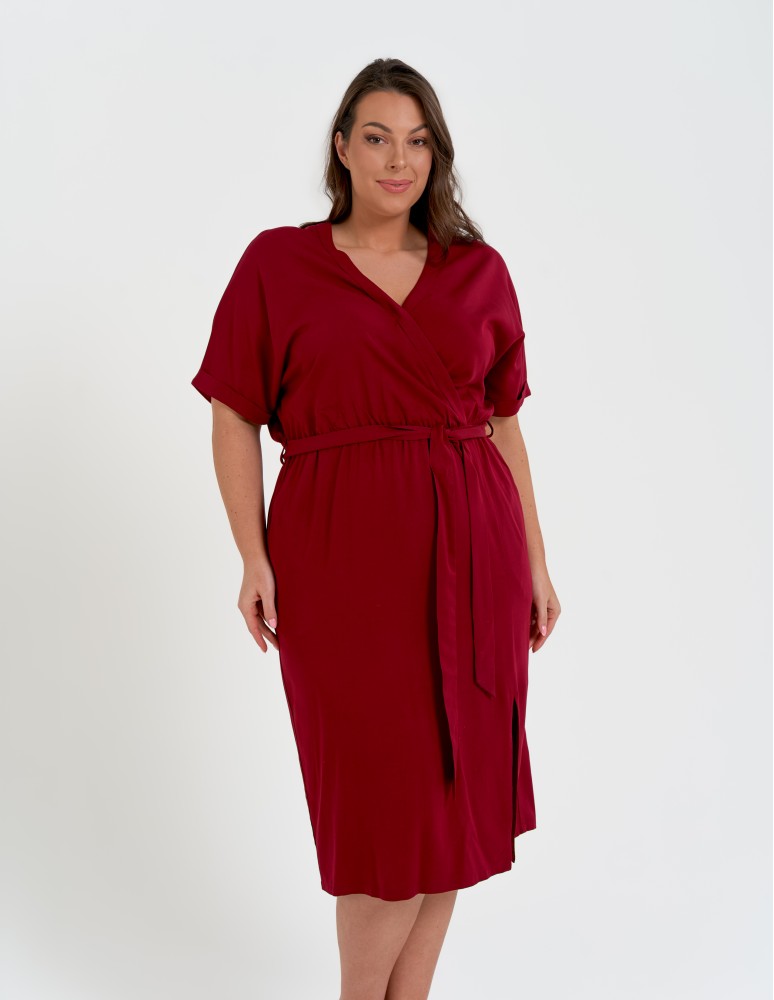 Sukienki midi - Sukienka damska wiskozowa midi z krótkim rękawem typu kimono CZERWONY - produkt moraj.pl 9