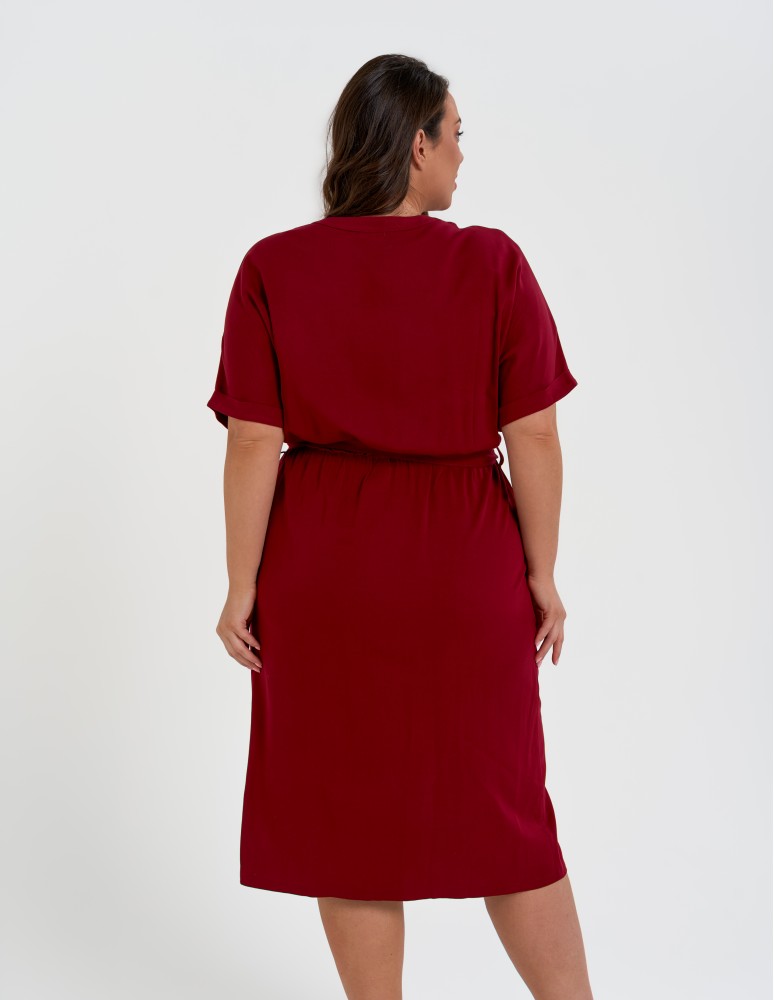 Sukienki midi - Sukienka damska wiskozowa midi z krótkim rękawem typu kimono CZERWONY - produkt moraj.pl 10