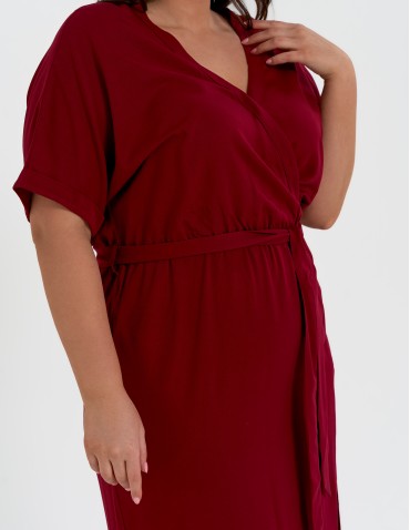 Sukienki midi - Sukienka damska wiskozowa midi z krótkim rękawem typu kimono CZERWONY - produkt 11