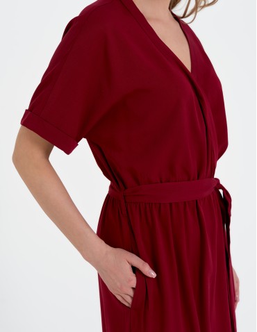 Sukienki midi - Sukienka damska wiskozowa midi z krótkim rękawem typu kimono CZERWONY - produkt 12