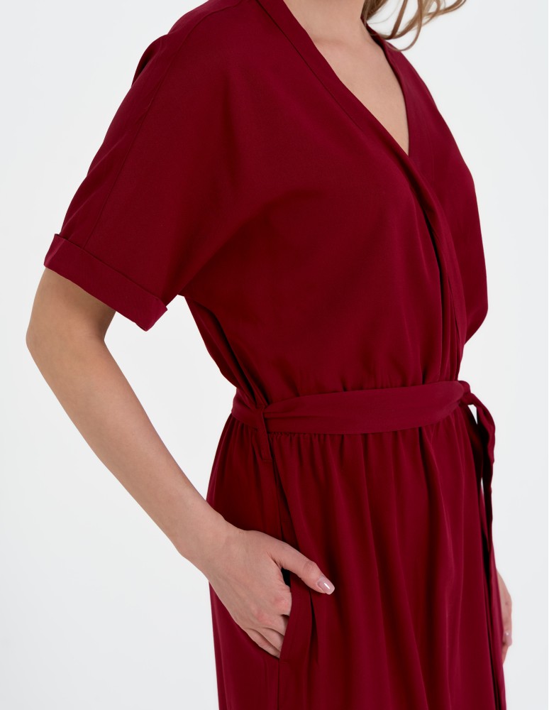 Sukienki midi - Sukienka damska wiskozowa midi z krótkim rękawem typu kimono CZERWONY - produkt moraj.pl 12