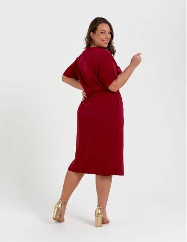 Sukienki midi - Sukienka damska wiskozowa midi z krótkim rękawem typu kimono CZERWONY - produkt 15