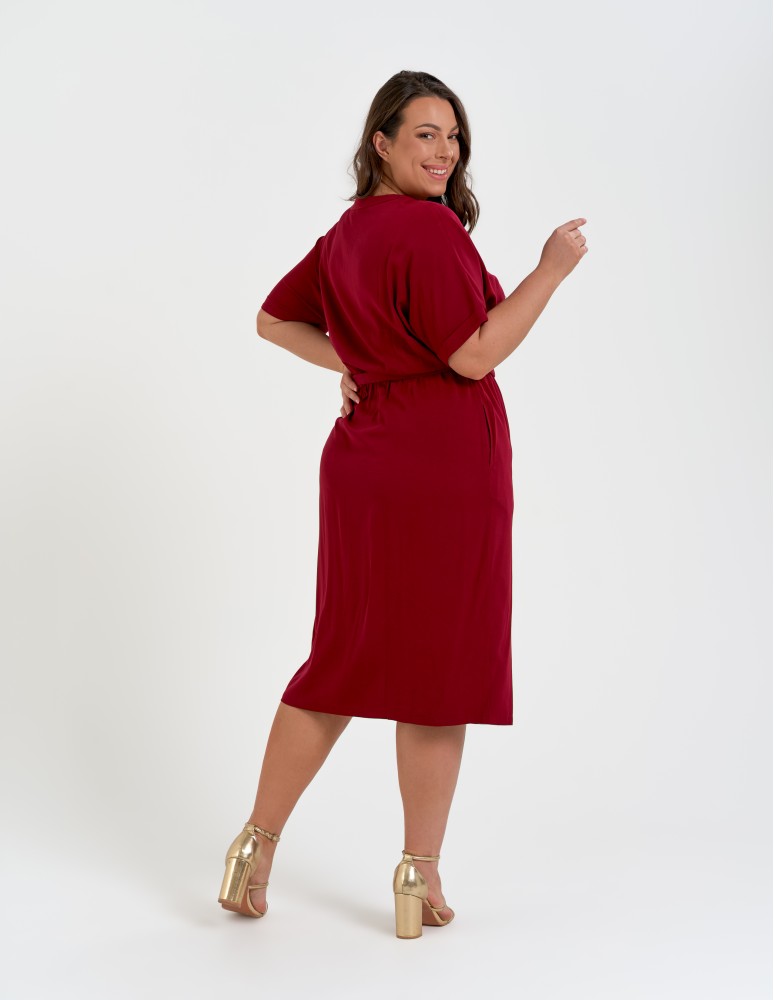 Sukienki midi - Sukienka damska wiskozowa midi z krótkim rękawem typu kimono CZERWONY - produkt moraj.pl 15