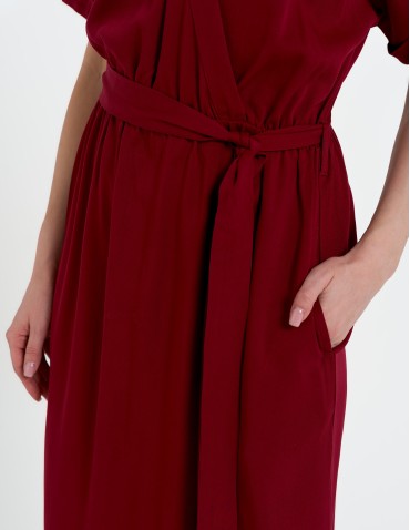 Sukienki midi - Sukienka damska wiskozowa midi z krótkim rękawem typu kimono CZERWONY - produkt 16