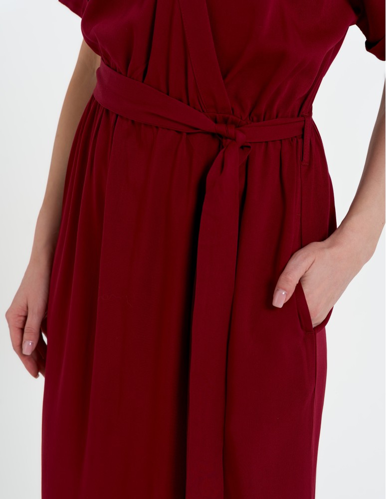 Sukienki midi - Sukienka damska wiskozowa midi z krótkim rękawem typu kimono CZERWONY - produkt moraj.pl 16