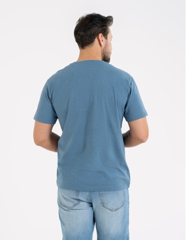 Koszulki z krótkim rękawem - T-shirt męski bawełniany z nadrukiem monochromatycznym NIEBIESKI - produkt 4