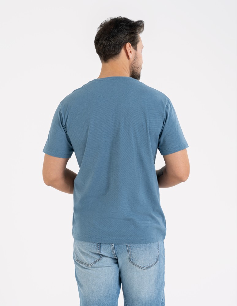 Koszulki z krótkim rękawem - T-shirt męski bawełniany z nadrukiem monochromatycznym NIEBIESKI  - produkt moraj.pl 4