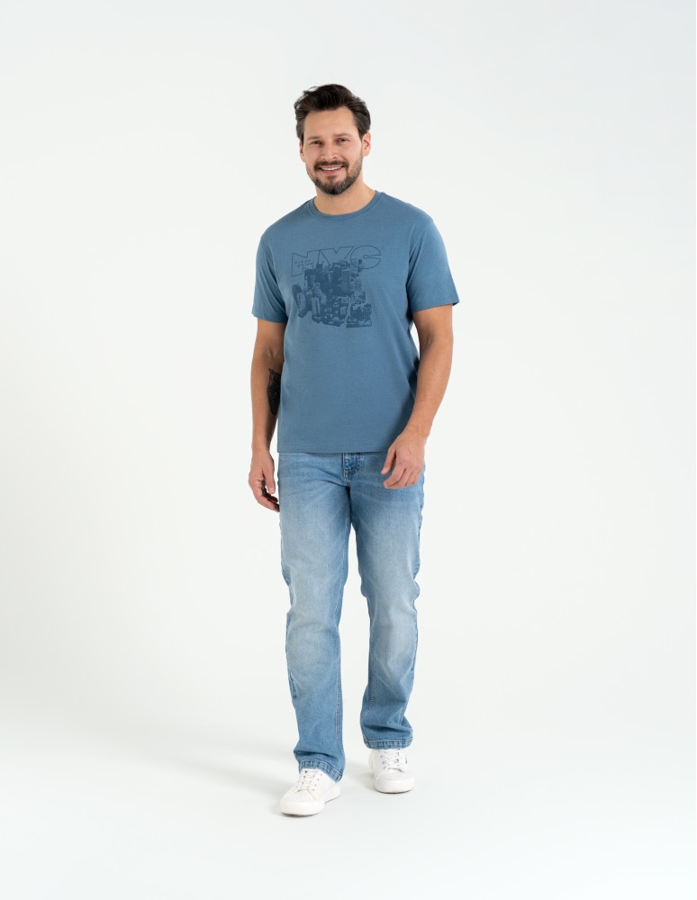 Koszulki z krótkim rękawem - T-shirt męski bawełniany z nadrukiem monochromatycznym NIEBIESKI  - produkt moraj.pl 3