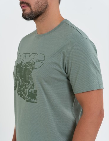 Koszulki z krótkim rękawem - T-shirt męski bawełniany z nadrukiem monochromatycznym ZIELONY - produkt 4