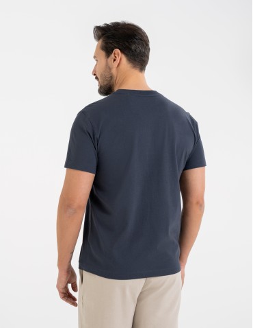 Koszulki z krótkim rękawem - T-shirt męski bawełniany 100% z nadrukiem GRANATOWY - produkt 5