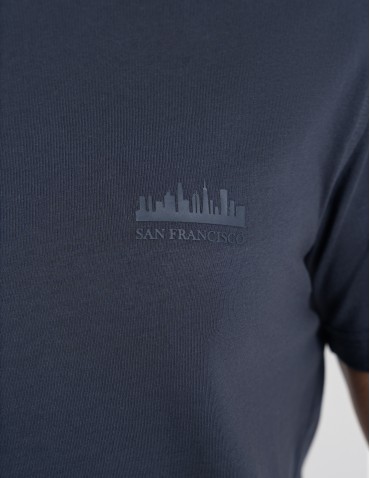 Koszulki z krótkim rękawem - T-shirt męski bawełniany 100% z nadrukiem GRANATOWY - produkt 2