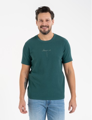 Nowości - T-shirt męski bawełniany o regularnym kroju z nadrukiem ZIELONY - produkt 1